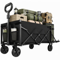 Outsunny 16 Gallon Folding Wagon Cart with Wheels, Heavy-Duty Collapsible Wagon with Drop-Down Tailgate, Adjustable Handle and Cup Holders, for Camping, Garden, Beach, Black