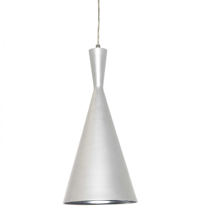 Dainolite Helsinki 1 Light Pendant Cone Matte White Finish Silver Pebbled Interior Lamp