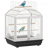 Pawhut 30 Inch Open Top Bird Cage, Steel Parrot Cage With Removable Tray, Food Container For Medium Small Bird, Finches, Cockatiel, Parakeets, Dark Grey