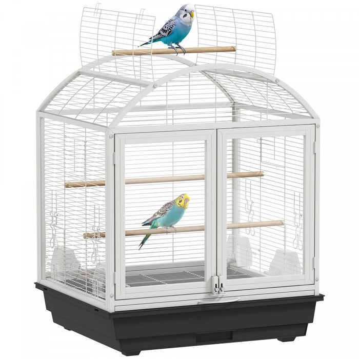 Pawhut 30 Inch Open Top Bird Cage, Steel Parrot Cage With Removable Tray, Food Container For Medium Small Bird, Finches, Cockatiel, Parakeets, Dark Grey