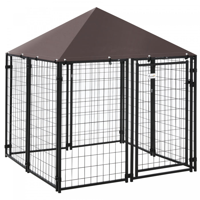 Pawhut Lockable Dog House Kennel With Water-resistant Roof For Small And Medium Sized Pets, 4.6' X 4.6' X 5'