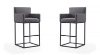 Ambassador Mid-Century Modern Metal Upholstered Barstool in Gray - Set of 2 Bar Stool 