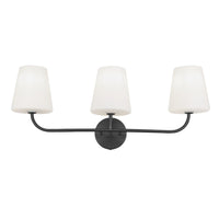 Dainolite Eleanor 3 Light Vanity Light Matte Black White Opal Glass Lamp