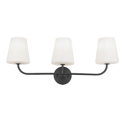 Dainolite Eleanor 3 Light Vanity Light Matte Black White Opal Glass Lamp|Lumière de coiffeuse Eleanor de Dainolite en verre blanc opale, avec fini noir mat et 3 ampoules