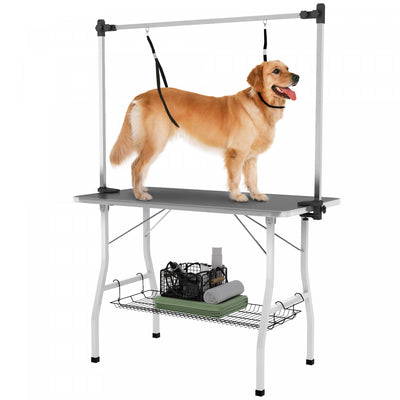 Pawhut 42in Foldable Dog Grooming Table, Pet Grooming Table With Adjustable Grooming Arms, Storage S|Pawhut Table De Toilettage Pliable Pour Chien, Table De Toilettage Pour Animaux De Compagnie Avec Br