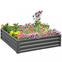 Outsunny 4' X 4' X 1' Raised Garden Bed Galvanized Steel Planter Box For Vegetables, Flowers, Herbs,