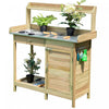 Costway Outdoor Potting Bench Garden Wooden Work Station Metal Tabletop Cabinet
