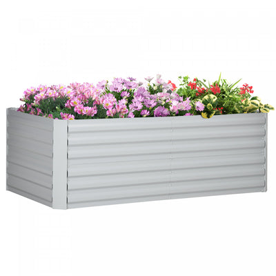 Outsunny Raised Garden Bed Metal Planter Box with Reinforced Rods, Light Grey