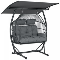 Outsunny Hanging Double Egg Chair with Canopy, Egg Swing Chair, Dark Grey