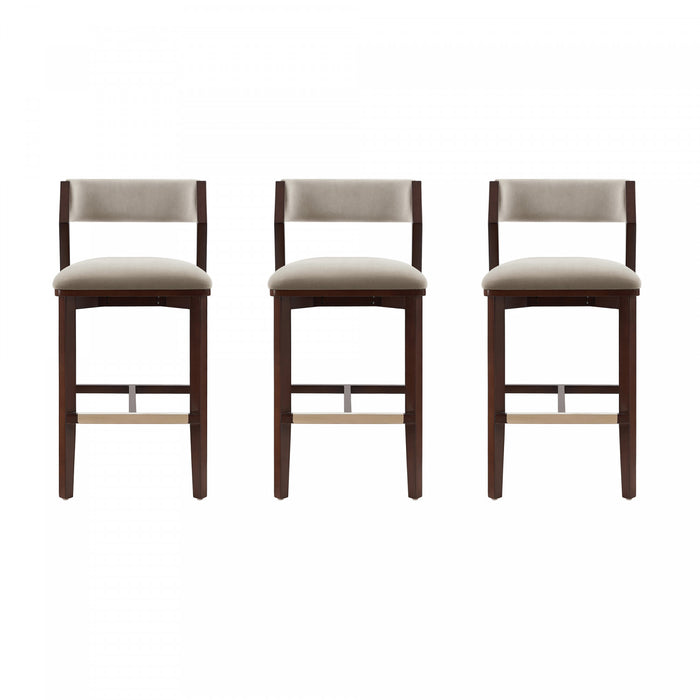 Patricia Modern Wood Upholstered Barstool in Linen - Set of 3
