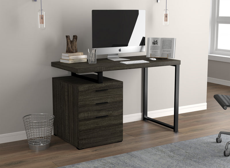 47” Computer Desk With 3 Drawers - Dark Grey Wood With Silver Metal Base