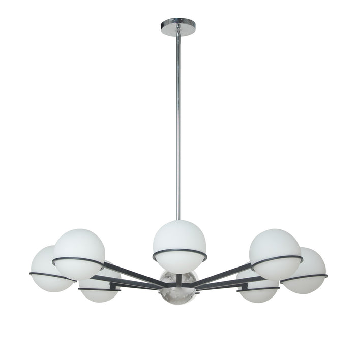 Dainolite Sofia 8 Light Chandelier Matte Black/Polished Chrome White Opal Glass Lamp