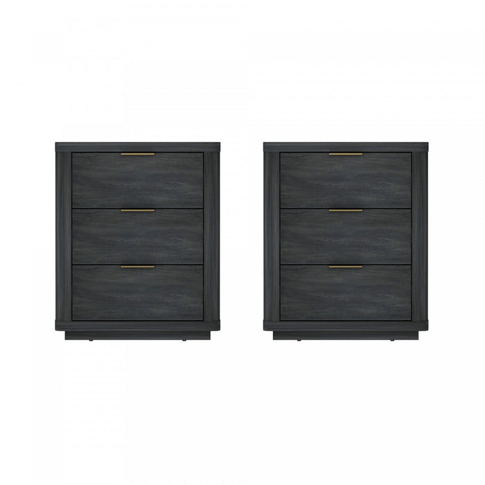 Evelyn Modern 20\" Nightstand in Charcoal Gray (3-Drawer) - Set of 2