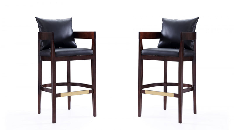 Ritz Mid-Century Modern Wood Upholstered Barstool in Black - Set of 2