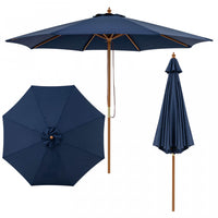 Costway 9 FT Patio Umbrella with Adjustable Height. Rope Pulley Lift. Vented Top for Beach Navy Blue