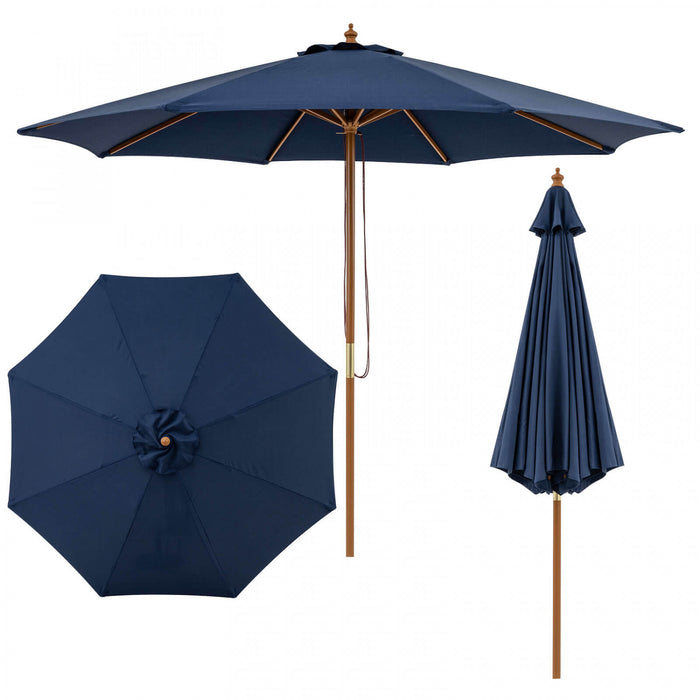 Costway 9 FT Patio Umbrella with Adjustable Height. Rope Pulley Lift. Vented Top for Beach Navy Blue