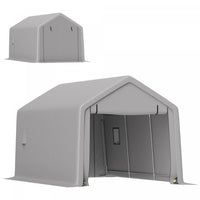 Outsunny 10 X 17 Ft Carport, Car Shelter W/ Roll-up Zipper Door, Grey
