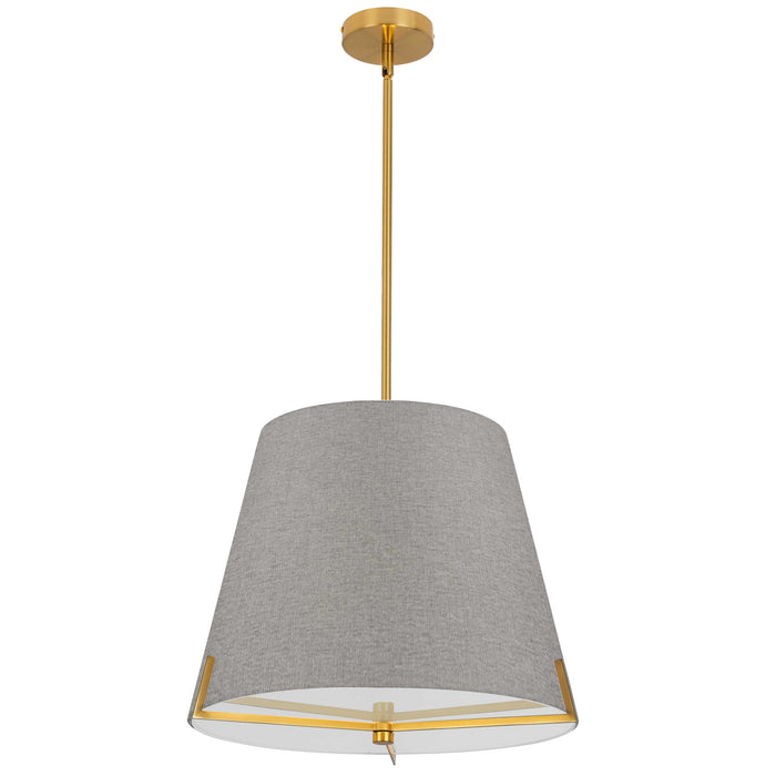 Dainolite Preston 4 Light Pendant 19\" Dia Aged Brass Grey Fabric Shade Lamp