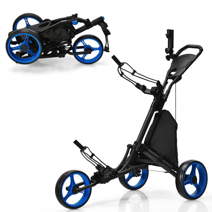 Goplus Folding 3 Wheels Golf Push Cart W/bag Scoreboard Adjustable Handle Blue