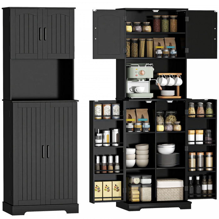 HOMCOM 71.5\" Tall Pantry Cabinet, Kitchen Cupboard with Spice Racks, Black