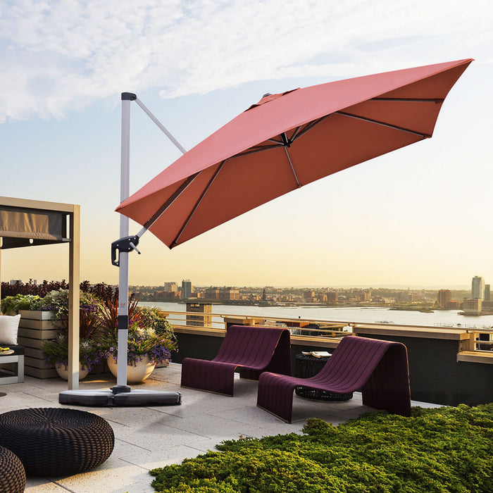 Costway 10Ft Square Patio Offset Cantilever Umbrella 360 Degree Tilt Aluminum Brick Red