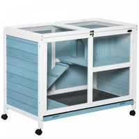 Pawhut Indoor Rabbit Hutch With Wheels, Bunny Cage Guinea Pig House Small Animals Habitat W/ Top Acc