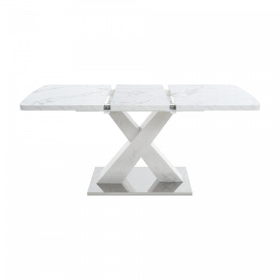 47.24"-62.99" Lennon Modern Extendable Rectangular Dining Table with Marble Printed Top - White | Table a manger rectangulaire moderne Lennon extensible de 47,24" a 62,99" avec plateau imprime marbre, blanc