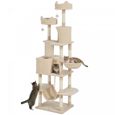 Pawhut Cat Tower, 81" Cat Tree For Large Cats Adult W/ Scratching Posts, Scratching Board, Cat Condos, Cat Beds, Hammocks, Jumping Platforms, Toy Balls, Rope Cat Toy, Beige