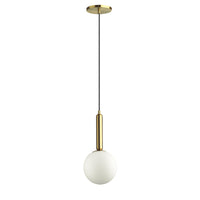 Dainolite Tara 1 Light Pendant Aged Brass White Glass Lamp