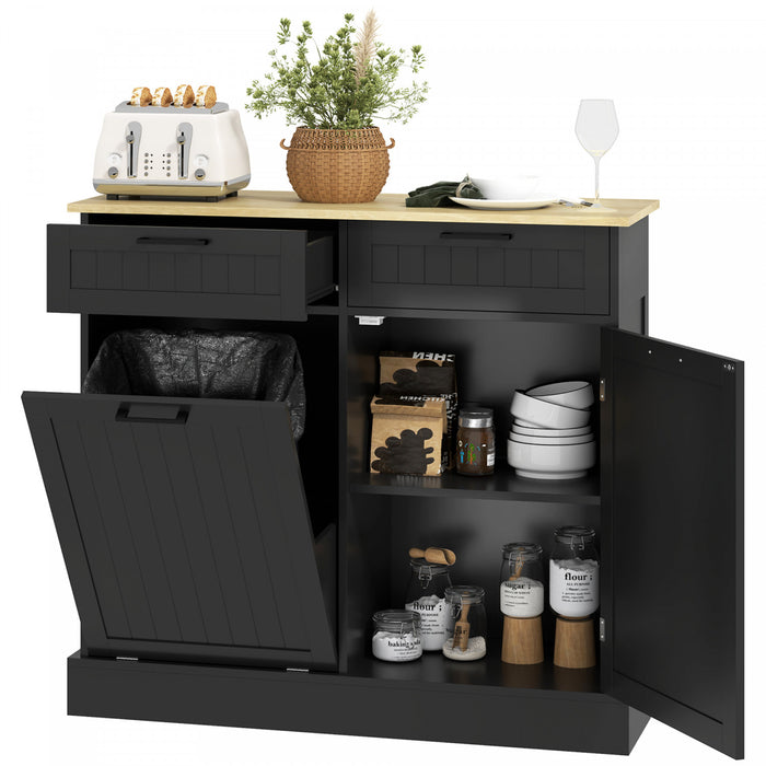 HOMCOM 10 Gallons Tilt Out Trash Cabinet, Kitchen Island w/ Drawers, Black