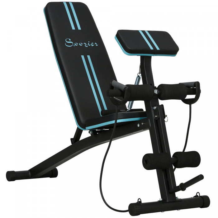 Soozier Foldable Adjustable Dumbbell Bench Press, Weight Lifting Sit Up Ab Workout Bench for Home Training Gym Incline Flat Multiuse Workout Exercise Fitness, Blue