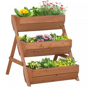 Outsunny 3 Tier Raised Garden Bed Vertical Wooden Elevated Planter Box Kit For Flowers, Vegetables, Herbs, 26