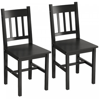 HOMCOM Dining Chairs Set of 2 with Slat Back Pine Wood, Black