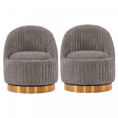 Leela Modern Chenille Swivel Lounge Chair in Gray - Set of 2 Accent Chair | Fauteuil pivotant moderne en chenille Leela gris - Lot de 2