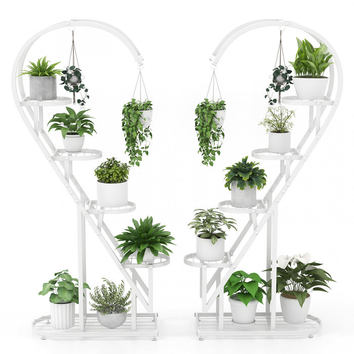 Costway 5 Tier Metal Plant Stand Heart-shaped Shelf With Hanging Hook For Multiple Plants White