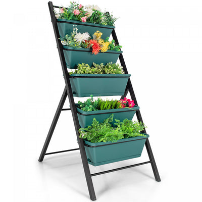 Costway 5-tier Vertical Garden Planter Box Elevated Raised Bed W/5 Container Green