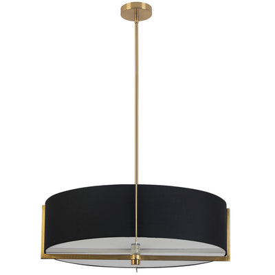 Dainolite Preston 4 Light Pendant 26" Dia Aged Brass Black Shade Lamp|Luminaire suspendu Preston de Dainolite de 26 po de diamètre avec abat-jour noir, fini laiton vieilli et 4 ampoules