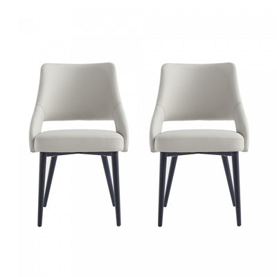 Tremont Modern Vegan Leather Metal Dining Chair in Stone Gray - Set of 2 | Chaise de salle a manger moderne Tremont en cuir vegetalien et metal, gris pierre - Lot de 2