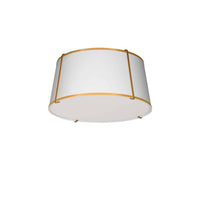 Dainolite Trapezoid 3 Light Flush Mount Tapered Drum Shaped Gold/White Shade White Fabric Diffuser Lamp