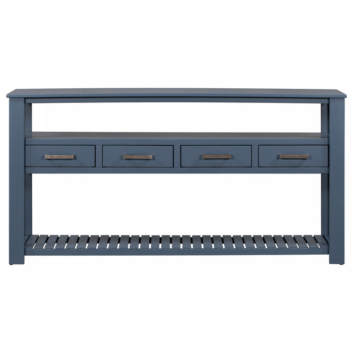 Ava 62.2'' Large Entryway Table with Drawers and Open Shelves,Navy Blue Sofa Table