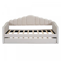 Lily Upholstered Daybed with Trundle and USB Charging Ports,Twin Size,Beige Twin Bed