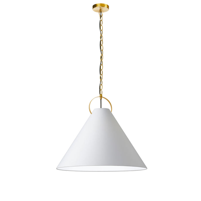 Dainolite Princeton 1 Light Pendant 24\" Dia Aged Brass Finish White Shade Lamp
