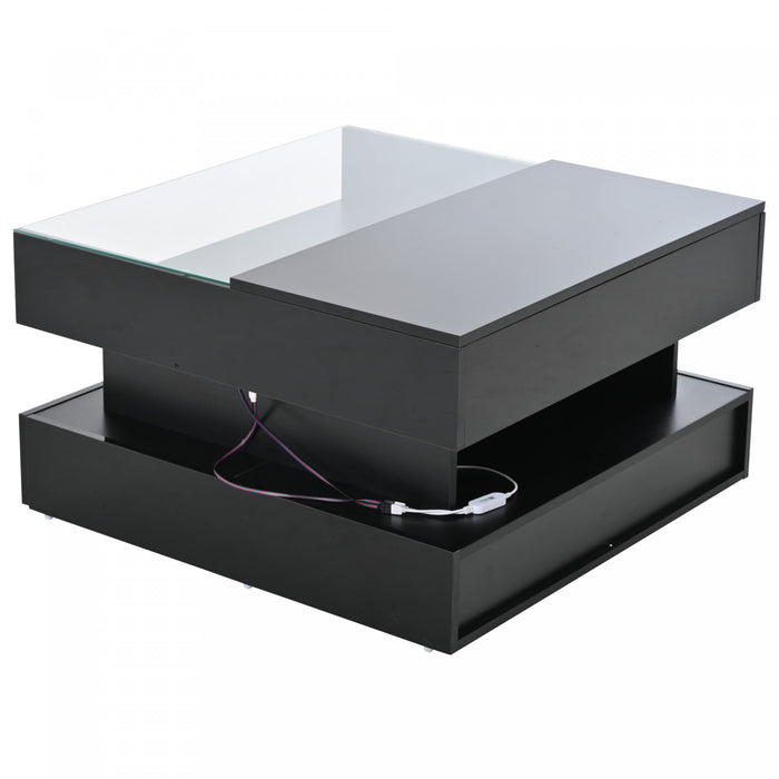 Oliver Lift-Top Coffee Table with LED Lighting and Glass Tabletop,Black