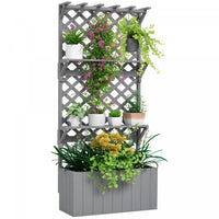 Outsunny Raised Garden Bed with Trellis and Plant Shelf, Grey