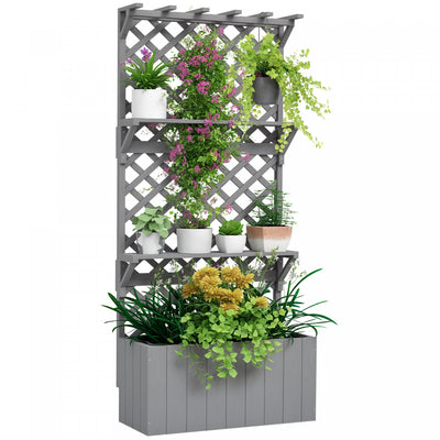 Outsunny Raised Garden Bed with Trellis and Plant Shelf, Grey