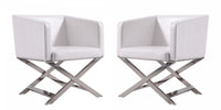 Hollywood Contemporary Vegan Leather Accent Armchair in White - Set of 2 