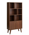 Milo Mid-Century Modern Bookcase with 6 Shelves, 2 Doors & Brushed Brass-Finished Knobs - Cherry