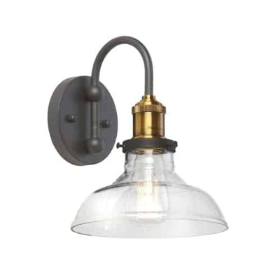 Dainolite Vintage 1 Light Wall Sconce Black/Antique Brass Finish Clear Glass Lamp|Applique murale Vintage de Dainolite en verre transparent, avec fini noir et laiton antique, et 1 ampoule