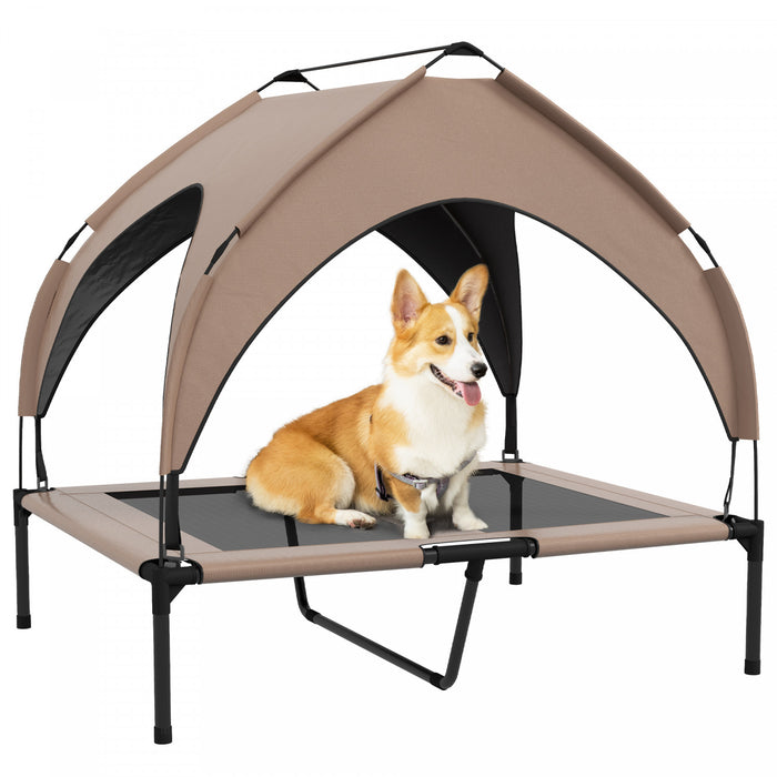 Pawhut Elevated Dog Bed With Canopy, Cooling Dog Cot Bed For Camping, Portable Raised Pet Cot With Washable Breathable Mesh, For Indoor Outdoor, M & L Dogs, 36\" X 30\" X 35\", Coffee