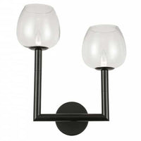 Dainolite Nora 2 Light Wall Sconce Left Matte Black Clear Glass Lamp